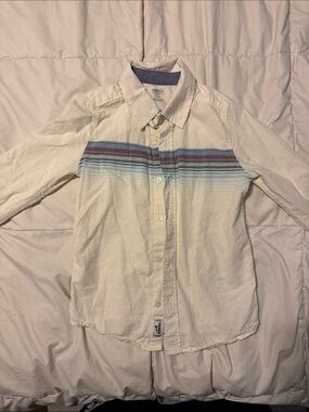 OshKosh B'gosh Cream Button-Down Shirt with Blue & Red Stripes